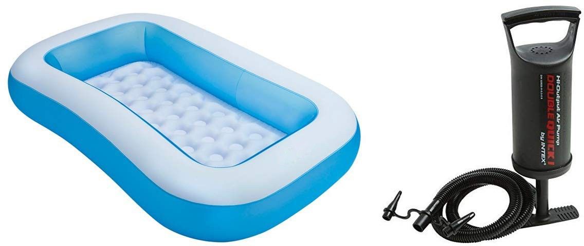 Rectangular Pool, with 68612- Hand Air Pump 30cm (Multicolour) Inflatable Swimming Pool-image-1