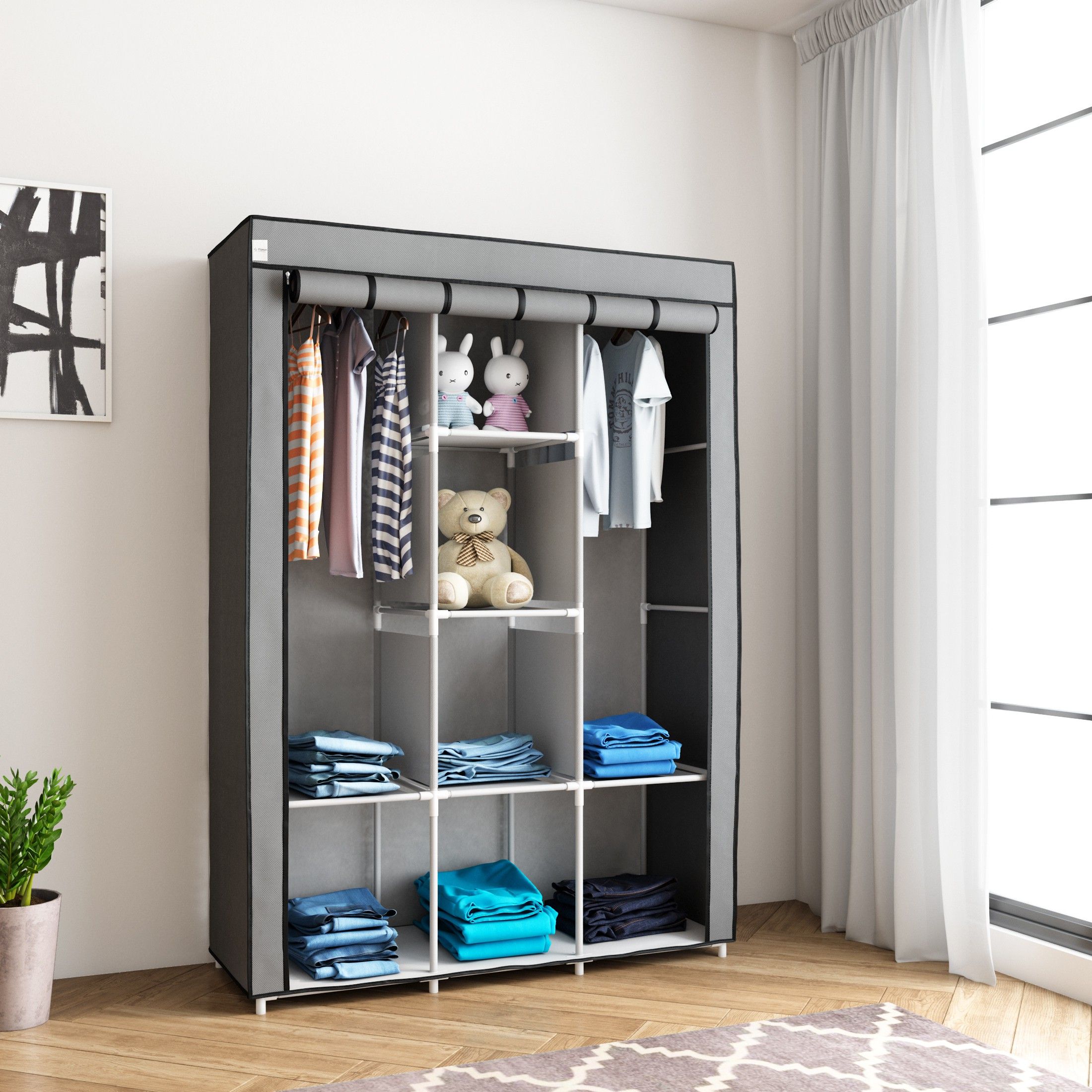 3-Door 8-Shelf PP Collapsible Wardrobe-image-4