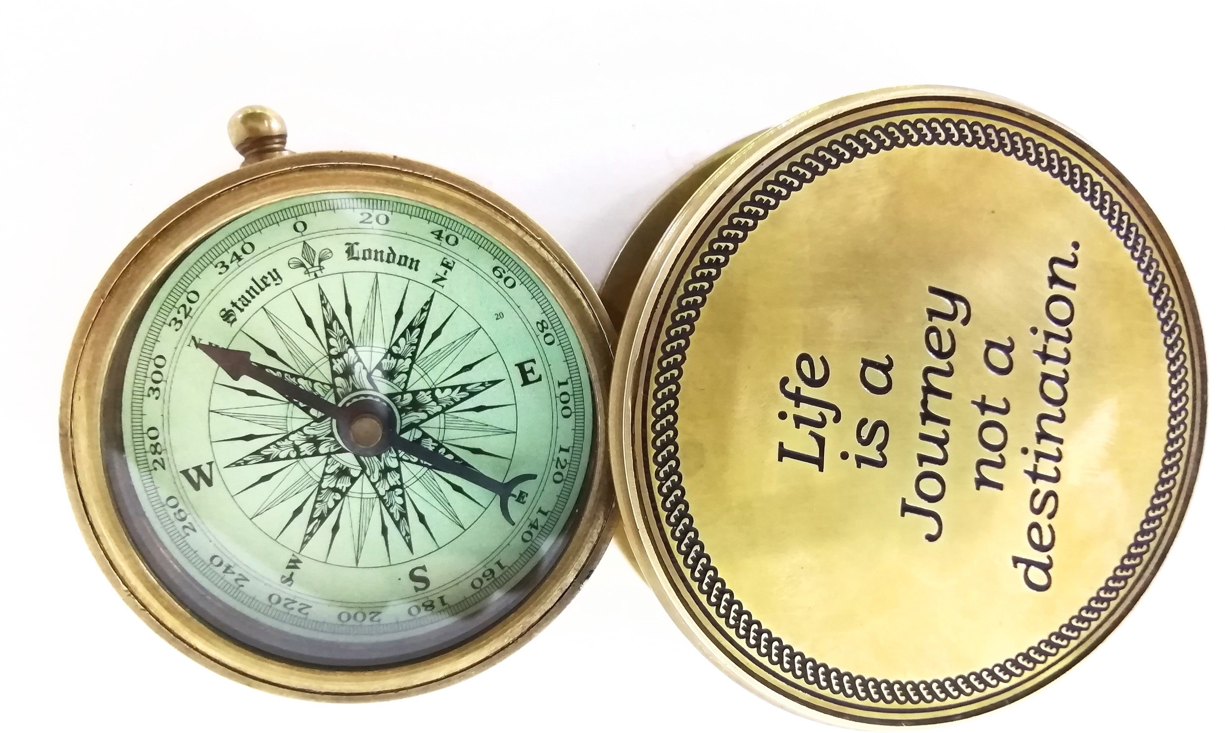 v a antiques Antiques Life is a Journey (Sliding Type Cover) Pocket Compass With Wooden Box Compass-picture-22