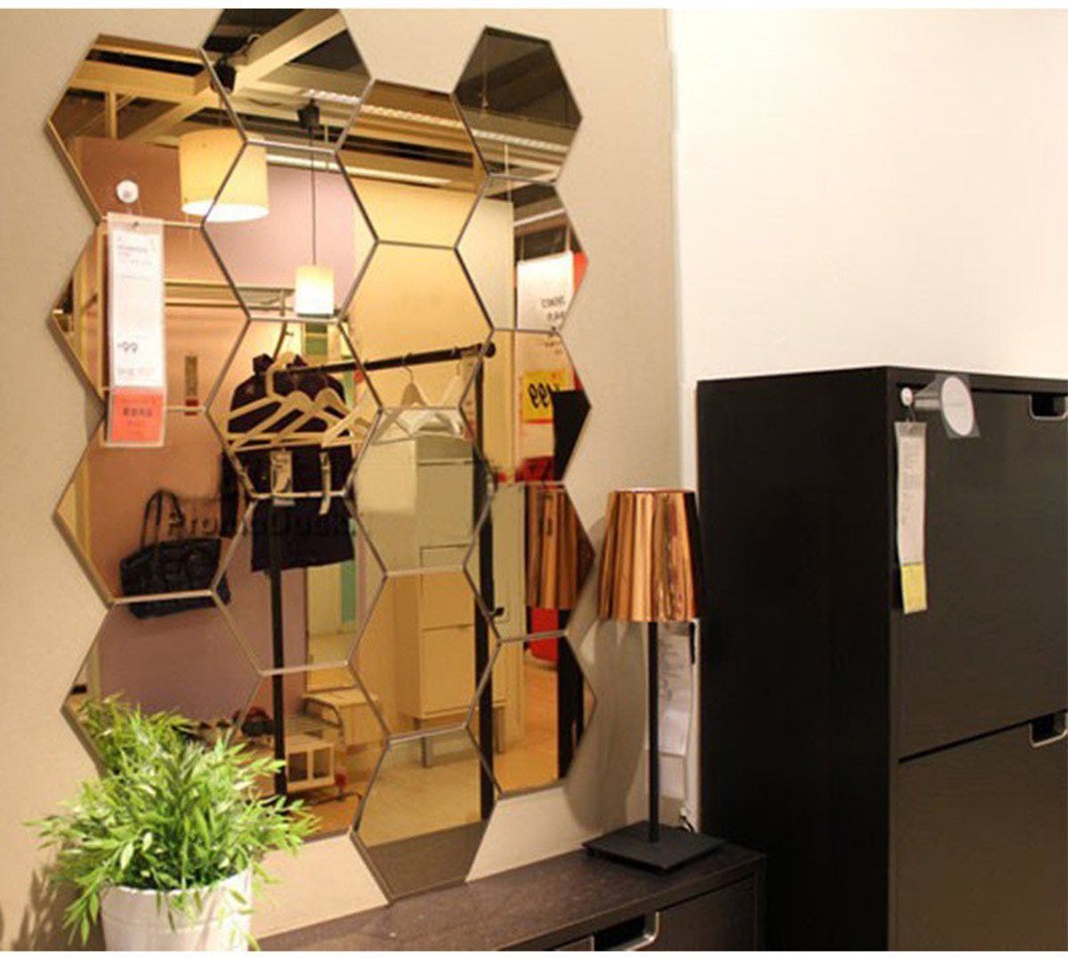 10.5 cm 20 Hexagon Golden (Size 10.5 x 12.1 cm) 3D Acrylic Stickers, 3D Acrylic Mirror Wall Stickers for Living Room, Hall, Bed Room & Home. Self Adhesive Sticker