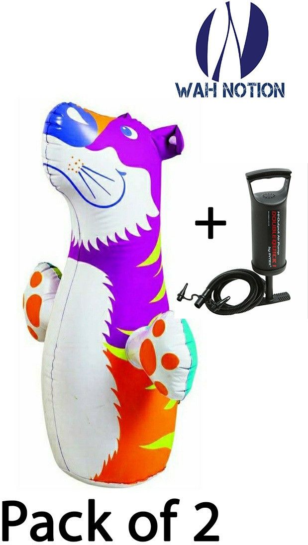 wah notion Hit Me Tiger 3D BOP Bags Inflatable PVC + Air Pump Combo (Multicolour) Inflatable HitMe Toys-picture-38