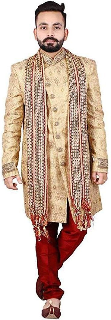 Cotton Blend Embroidered Maroon Men Dupatta