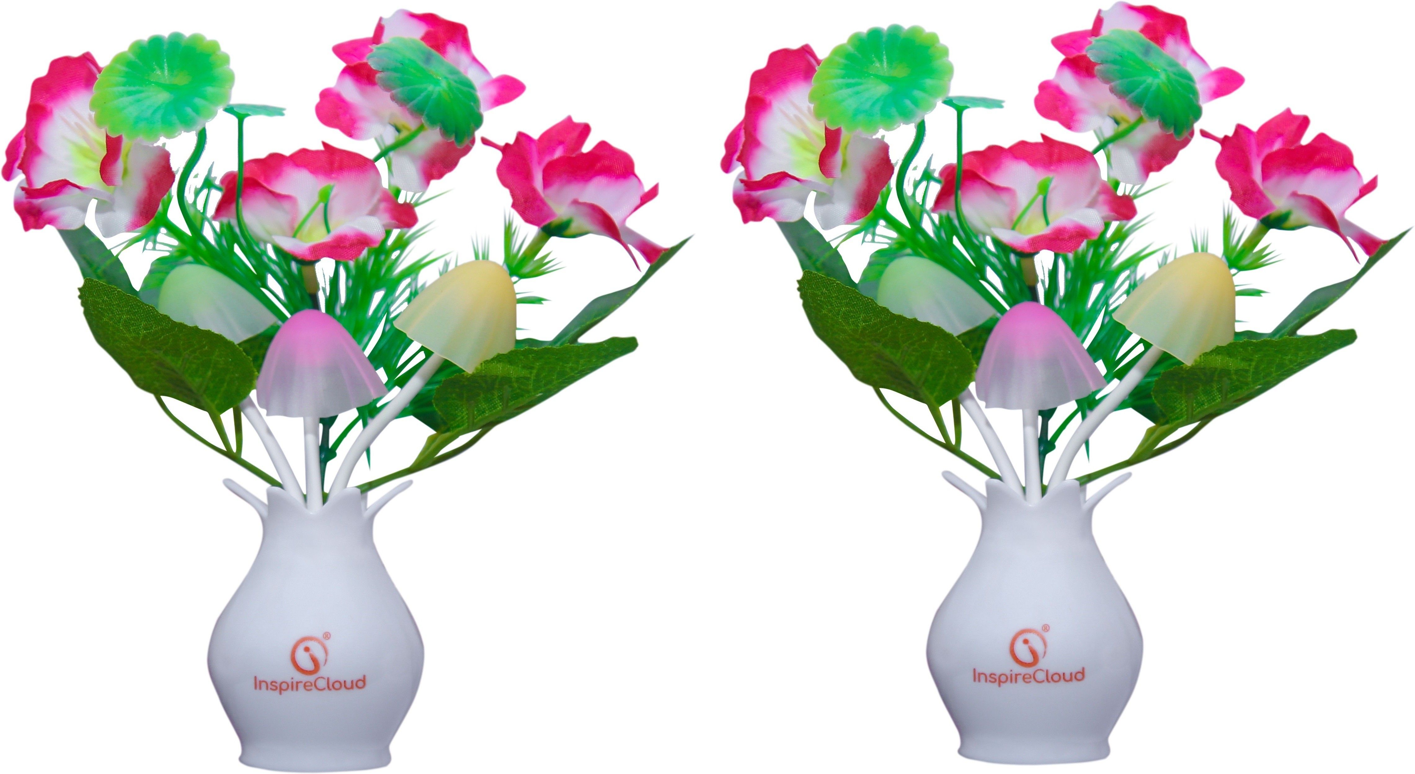auto ON/Off Sensor Mushroom Shape LED Night lamp with Multicolor Light Illuminated and Flowers - Pack of 2 Night Lamp-image-1