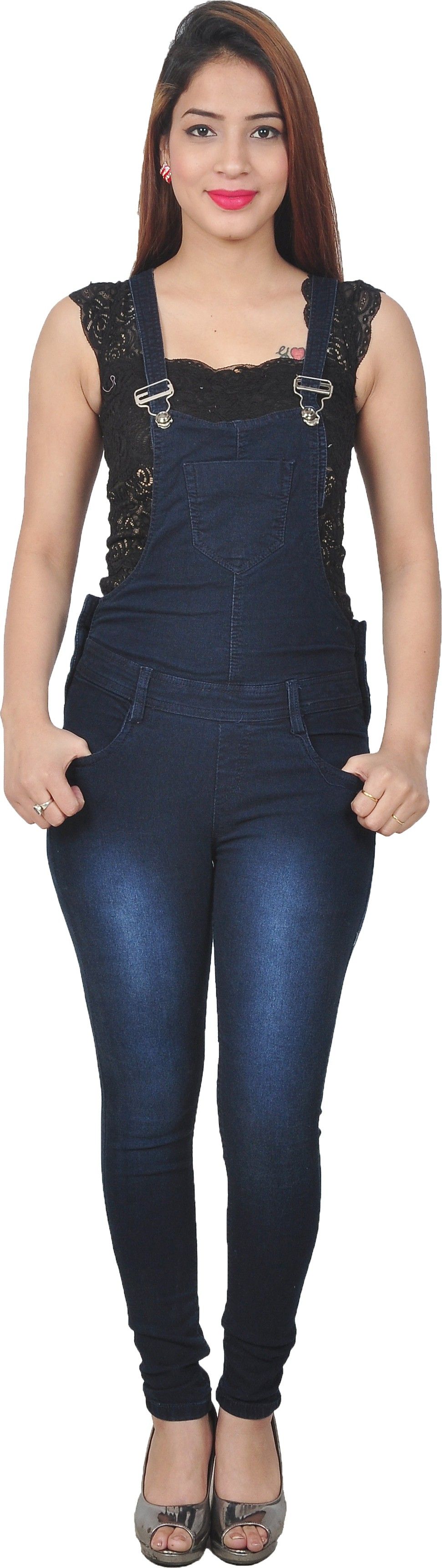 Women Dark Blue Dungaree-image-9