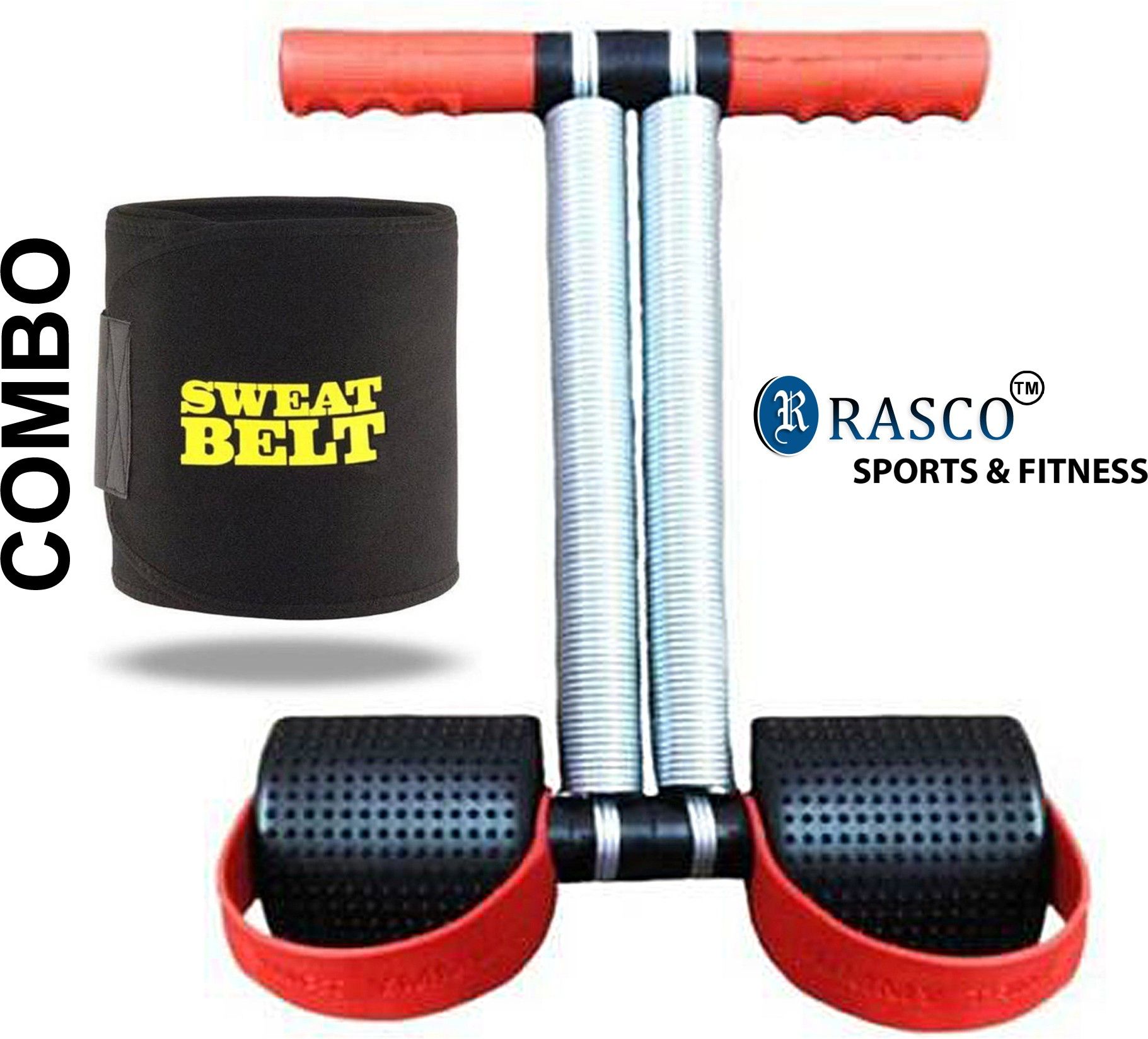 Combo Red Double Steel Spring with Sweat Belt Size Free Ab Exerciser