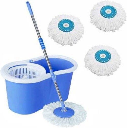 Bucket Mop - 360 Degree Self Spin Wringing With Plastic Spinner 3 Refills Mop Set-image-3