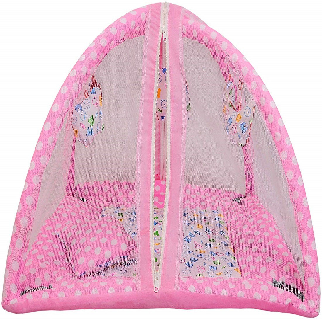 harshika enterprises Polyester Infants Washable Baby Bedding Set with Mosquito Net and Play Gym with Hanging Toys and Neck Pillow(0-12)month Mosquito Net image 1