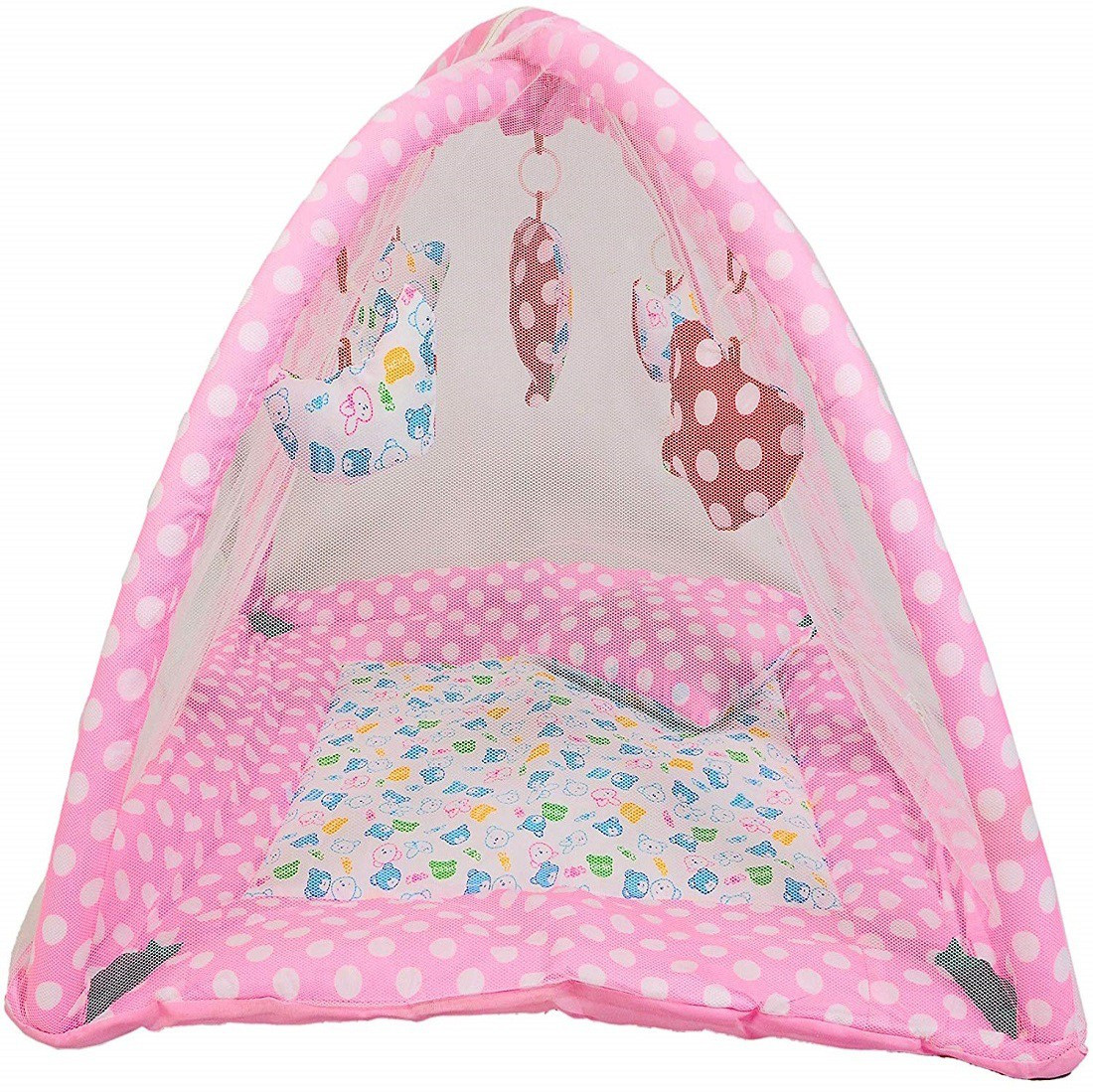 harshika enterprises Polyester Infants Washable Baby Bedding Set with Mosquito Net and Play Gym with Hanging Toys and Neck Pillow(0-12)month Mosquito Net image 1