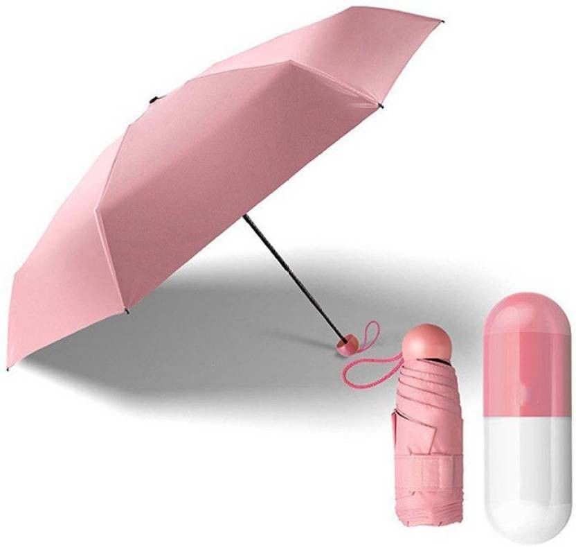 Pink Naylon 4-Fold Travel Capsule Umbrella Umbrella (Pink) Umbrella-image-25