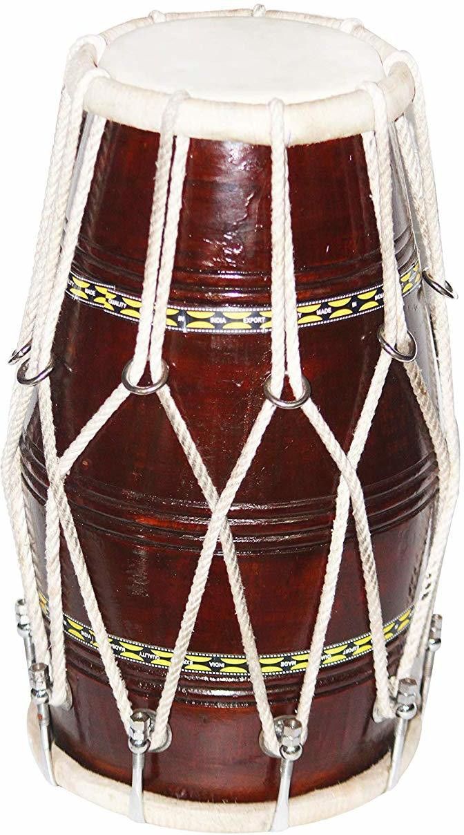 Dholak in mango wood Brown polish Half set Wooden Bongo