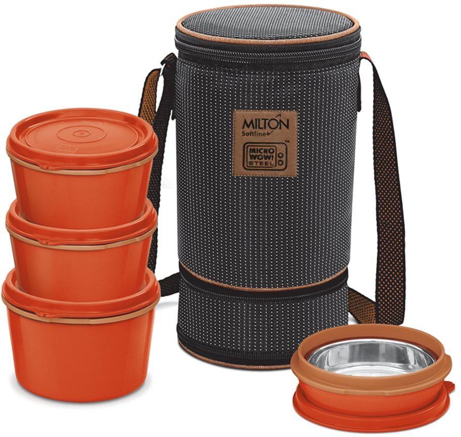 Flexi Insulated Inner Stainless Steel Lunch Box Set _4-Pieces 4 Containers Aluminium, Plastic Office Lunch Box-image-33