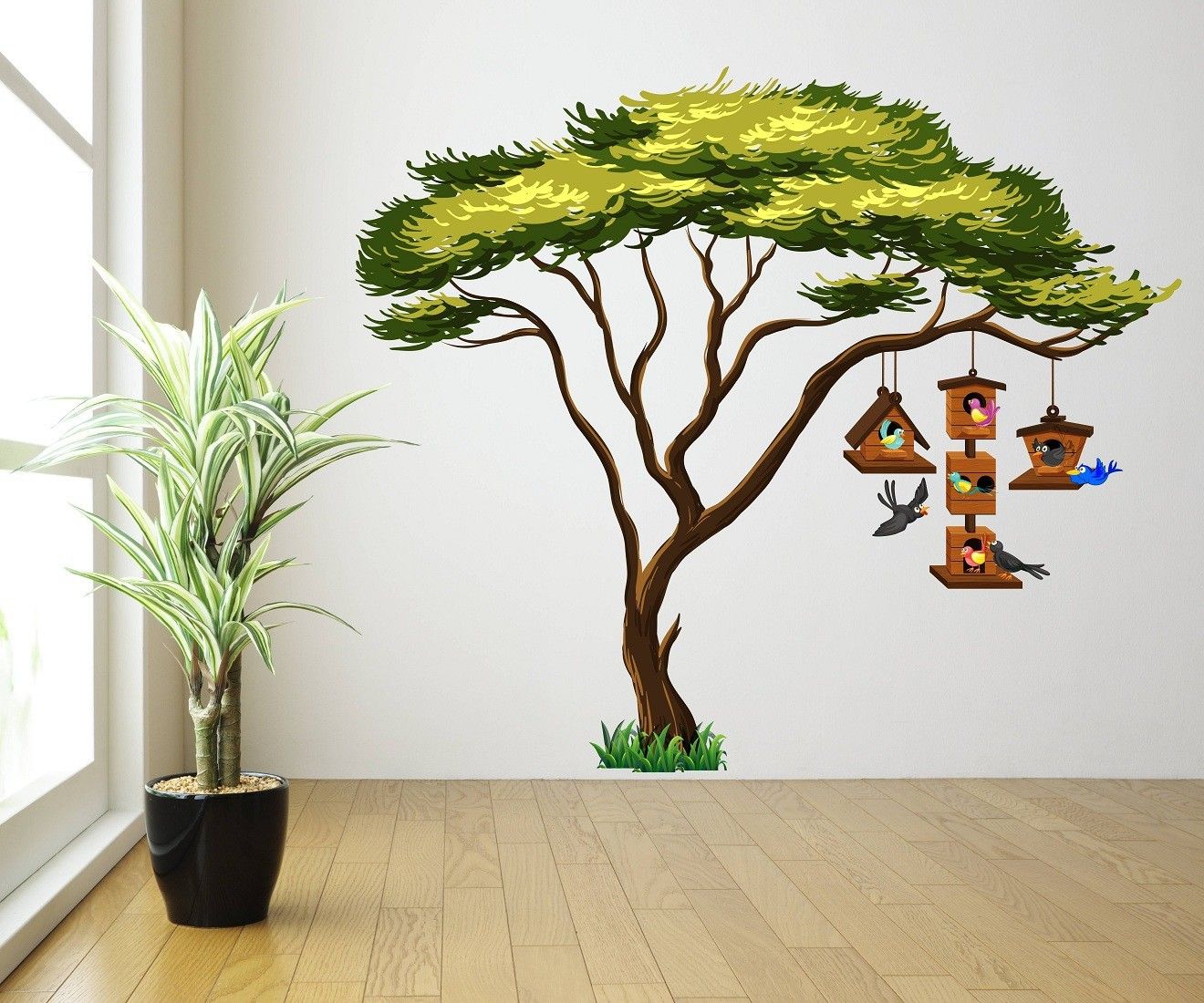 100 cm Tree With Birds Cages Removable Sticker-image-16