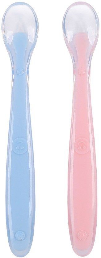 100% BPA free The silica gel soft head spoon - Set of 2 (Color - Pink & Blue) - Food Grade Plastic, Silicone-image-2