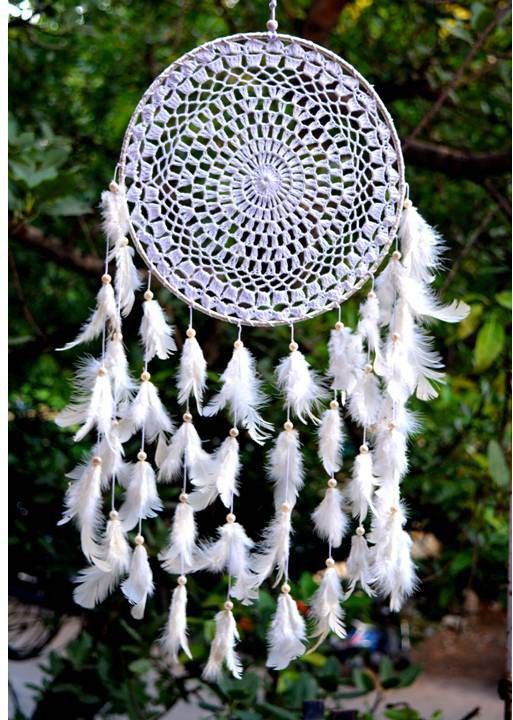 Fengshui Crochet Dreamcatcher ring size 10" inches white Microfibre Dream Catcher-image-36