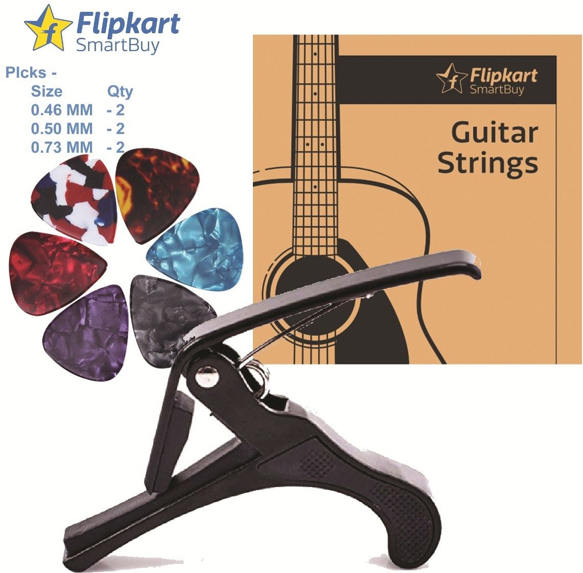 flipkart smartbuy Combo Pack AG-011 String Set & AGC-20 with 6 Picks, Clutch Guitar Capo-picture-25