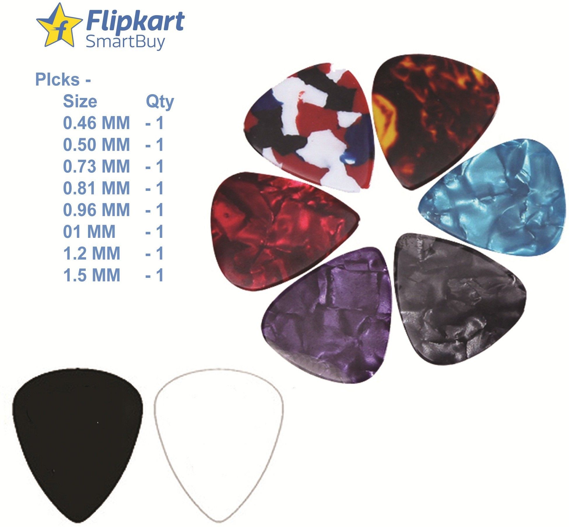 AGP-20 Pack of 8 ( 0.46,0.50,0.73,0.81,0.96,01,1.2,1.5MM) Guitar Pick-image-34