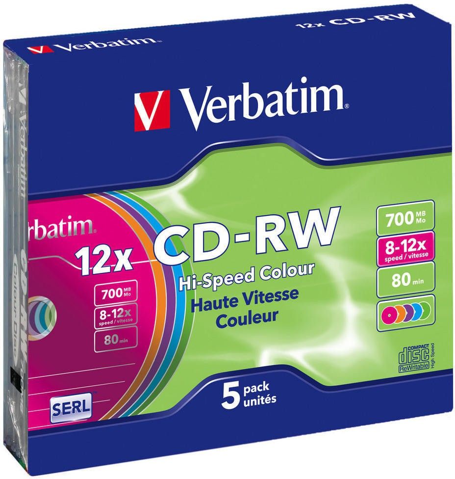 Verbatim CD Rewritable 43167 Pack of 5 CD-RW Rewritable Colorful Disc in Slimcase Speed 12x 700 MB-picture-10