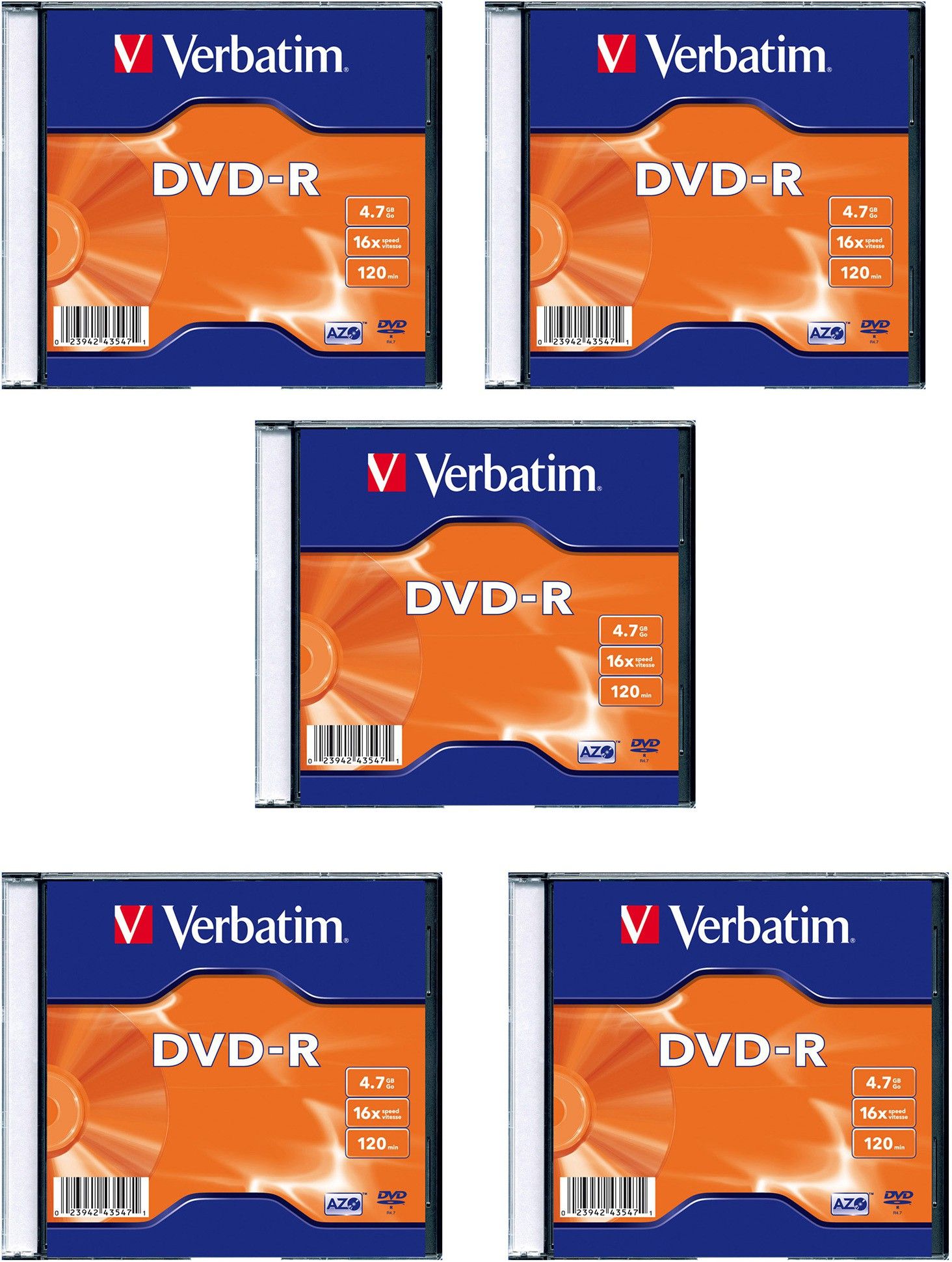 Verbatim DVD Recordable 4.7GB DVD-R Slim Case 5 Pack 4.7 GB