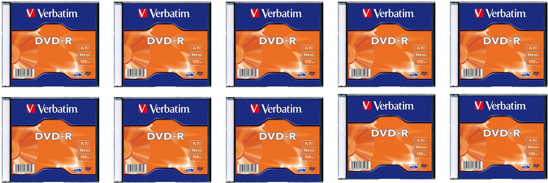 Verbatim DVD Recordable 4.7GB DVD-R Slim Case 10 Pack 4.7 GB