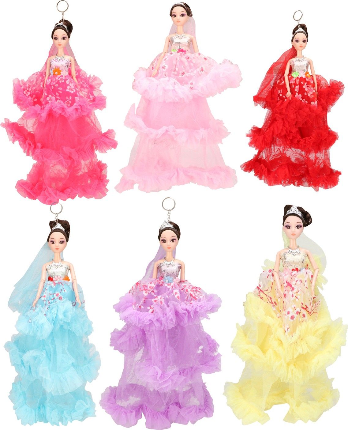 johnnie boy Fashion Doll black hair In Beautiful Net Dress And Movable Arms pack of 6-picture-44