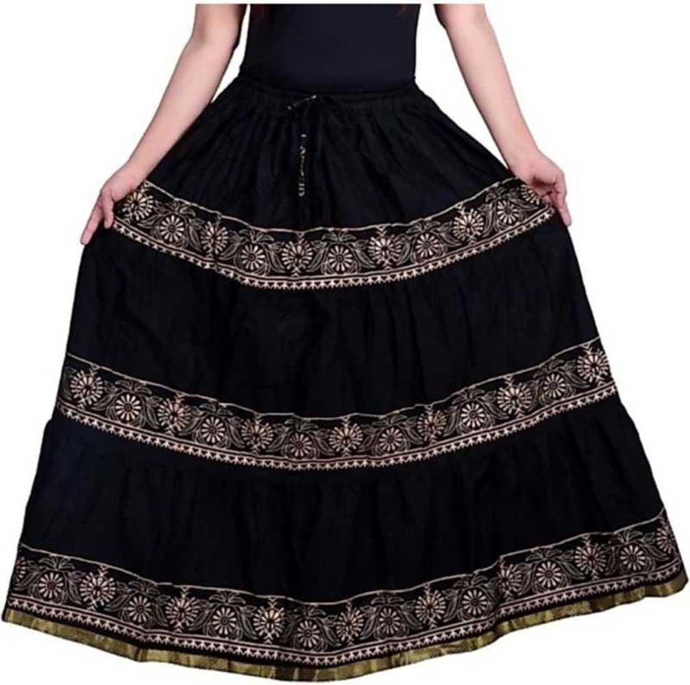 krishika Women Printed Gathered Black Skirt-picture-22
