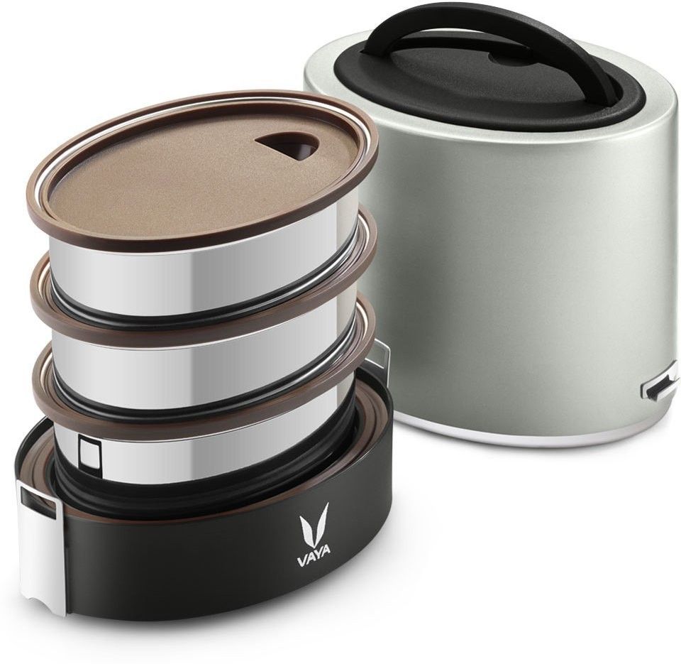 Tyffyn Lyte 1000 ml Silver Polished Stainless Steel Tiffin Box without BagMat (One 400 ml + Two 300 ml Containers) - 3 Containers Stainless Steel Office Lunch Box-image-16