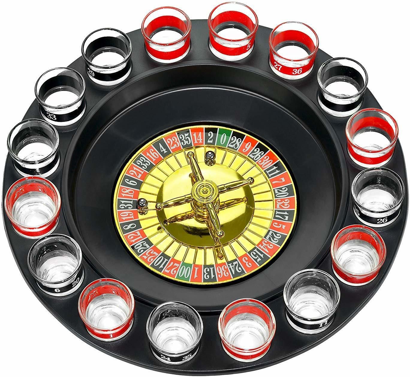 Roulette Drinking Game Set with Spinning Wheel, 2 Balls and 16 Shot Glasses Drinking Roulette