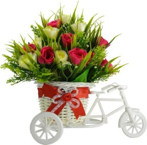 shivaye collection pink, White, Green Rose Artificial Flower with Pot Multicolor Rose Artificial Flower with Pot image 1