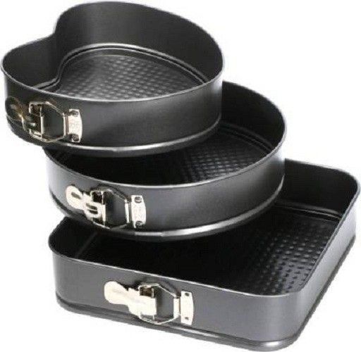 Bakeware Springform Cake Mould Tin Set of 3 Pcs Mold Heart, Round & Square Shape Cupcake Maker
