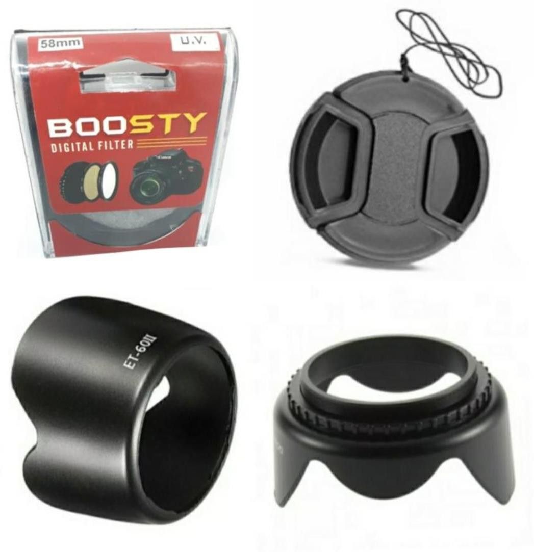 BOOSTY Et 60 lens hood Replacment 18-55Mm 55-250Mm with 58mm uv + Lens Cap Lens Hood-picture-10