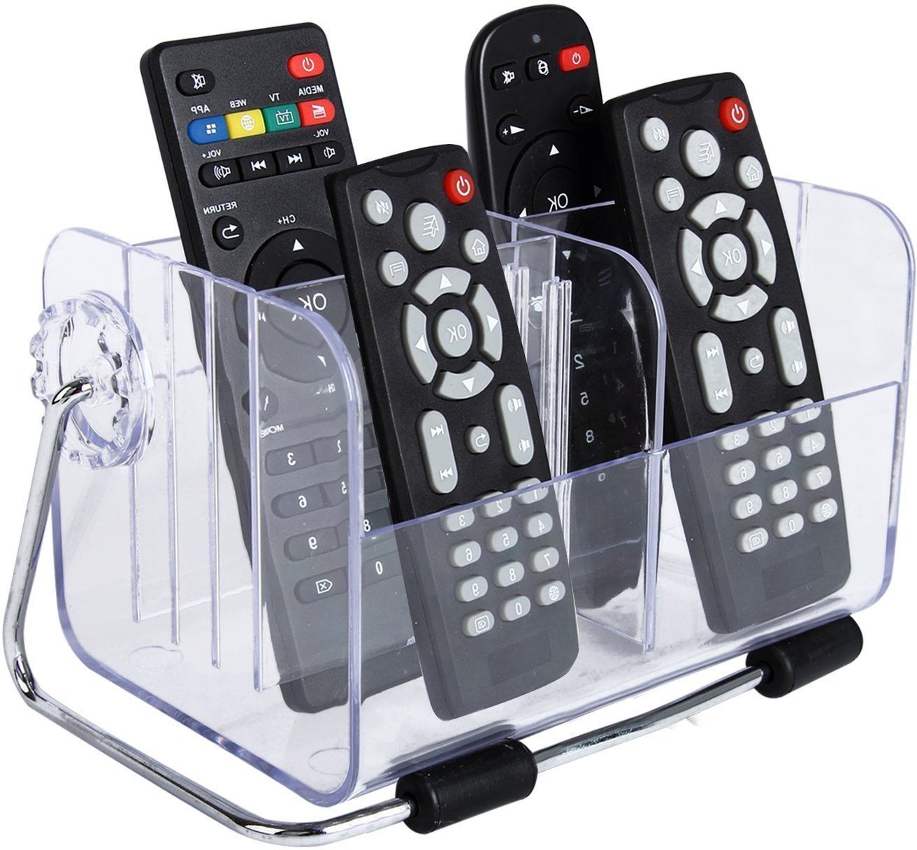 Crystal 6-Slot Clear Acrylic Home & Office Desk TV Air-Conditioner Remote Control & Mobile Storage Holder Organizer Stand (Transparent) Storage Basket