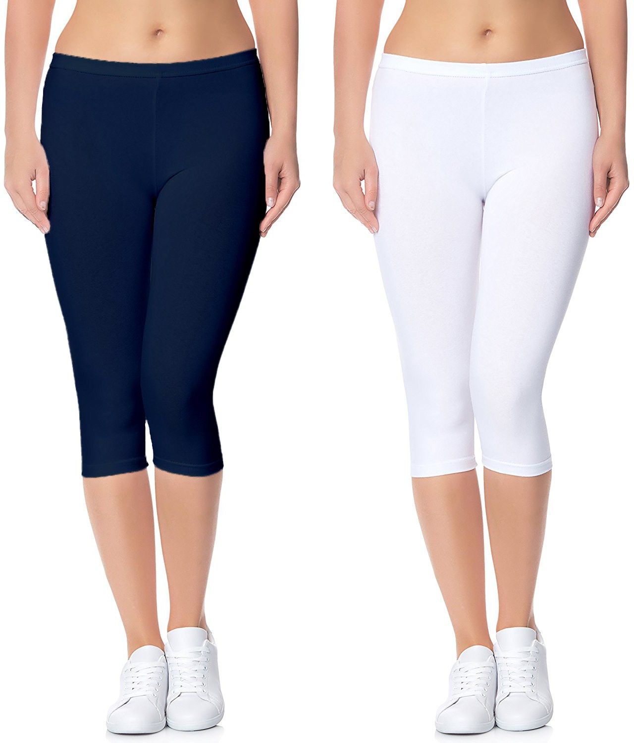 Cotton Lycra 220 GSM Bio-Wash Women White, Blue Capri-image-13