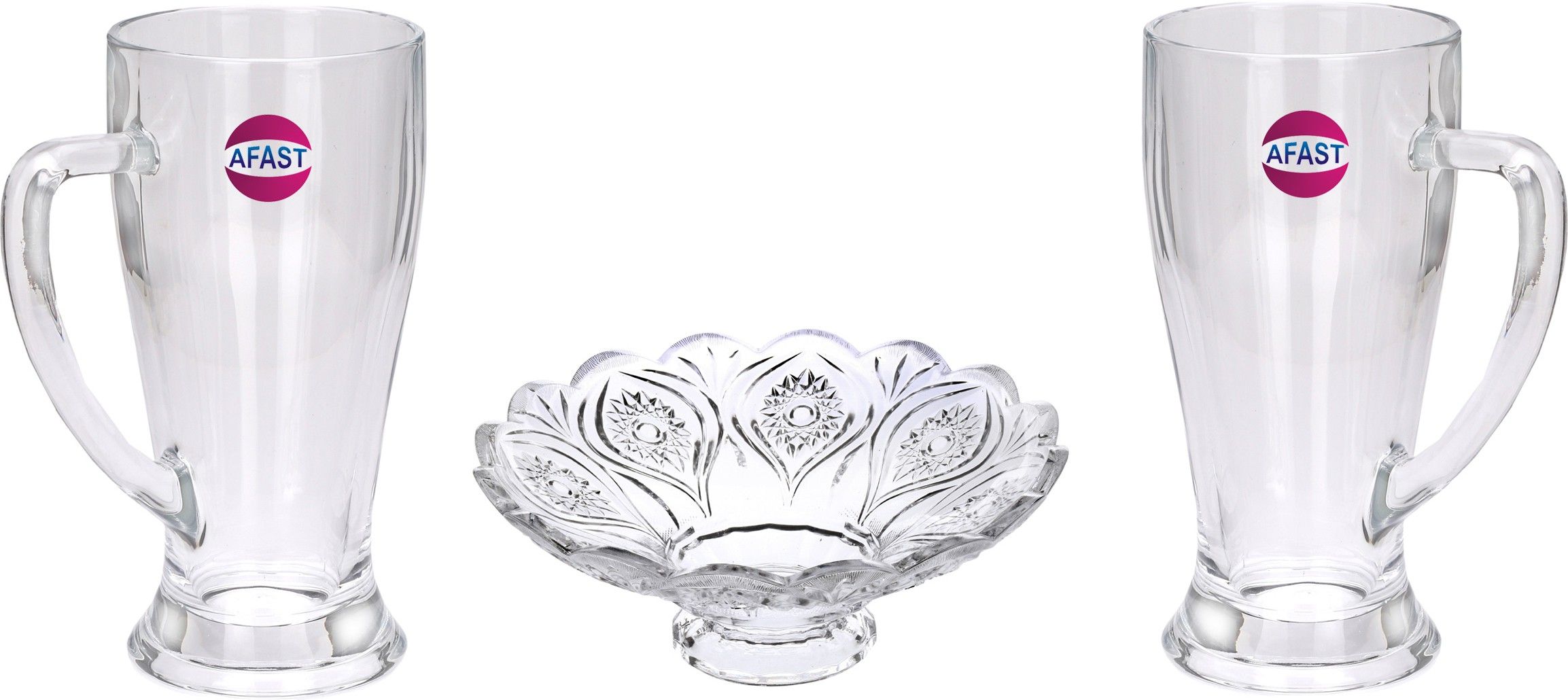 Afast Combo Of 2 Beer Glass And 1 Snack Plate, Transparent, Glass, Pack Of 3 -A26 Glass Tray Set-image-33