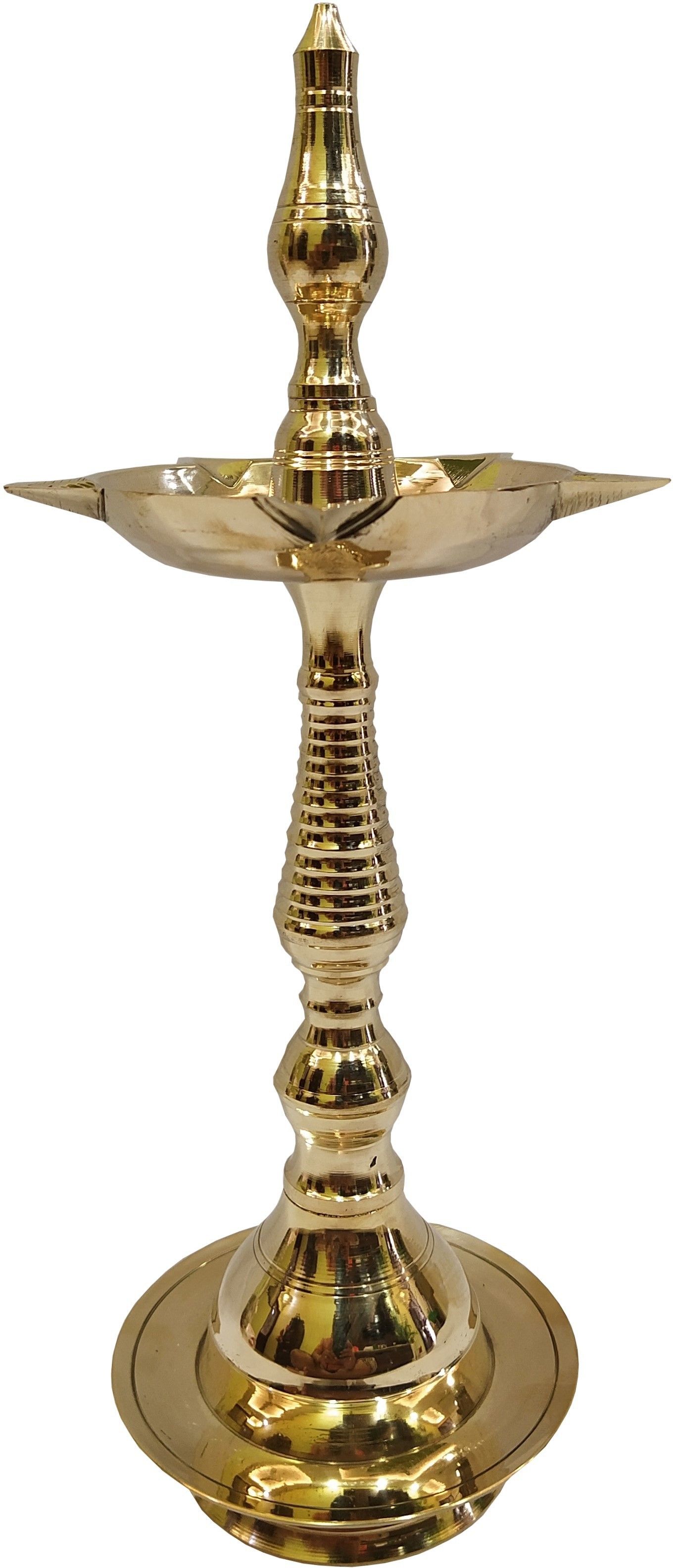 mozo hub Brass Golden Fancy Kerala Stand Diya 30 cm Brass Table Diya-picture-28