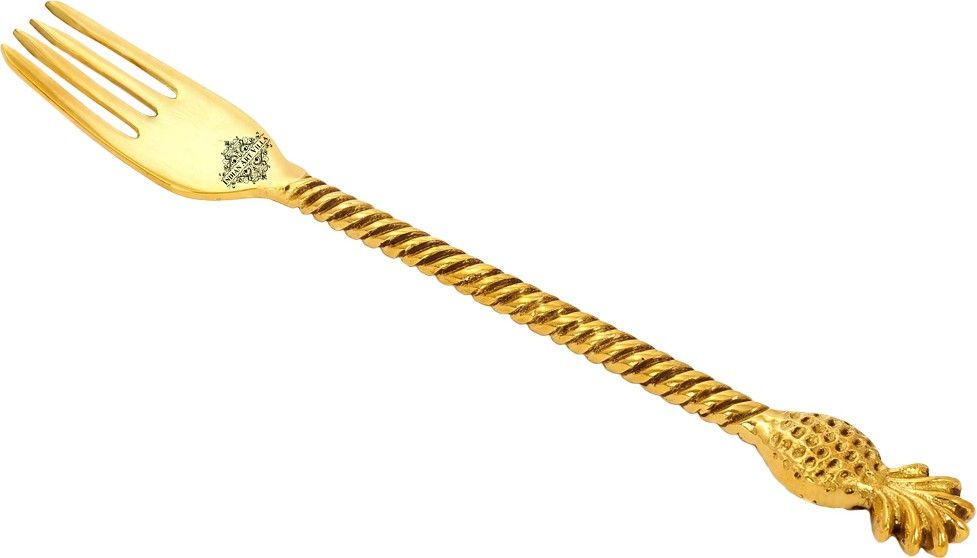 indianartvilla Brass Designer Fork,Pineapple Design,Flatware, 8.5'' Inch, Gold Brass Dessert Fork-picture-38