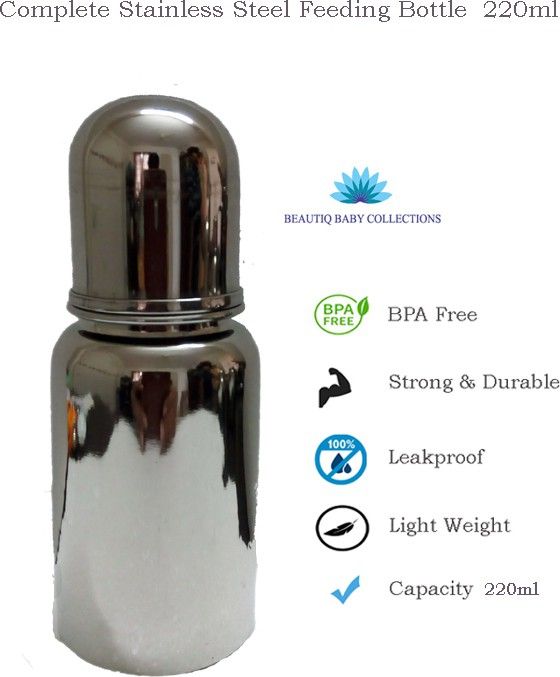 beautiq baby collections Complete Stainless Steel Baby Feeding Bottle 220ml - 220 ml-picture-10