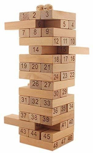 48 Pieces Wooden Stacking Toppling Tower Numbers building Blocks for kids - Timbers Tower Game Board Games Dominoes Blocks for Kids Family-image-11
