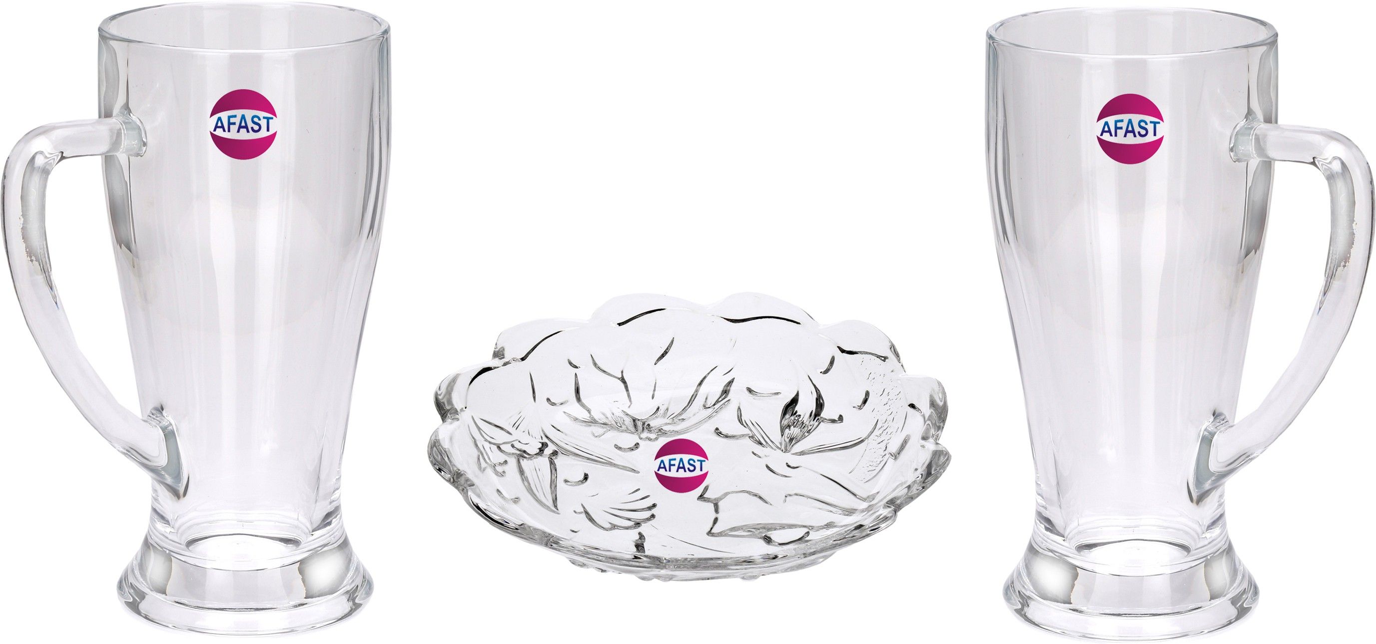 AFAST Combo Of 2 Beer Glass And 1 Snack Plate, Transparent, Glass, Pack Of 3 -A9 Glass Tray Set-image-24