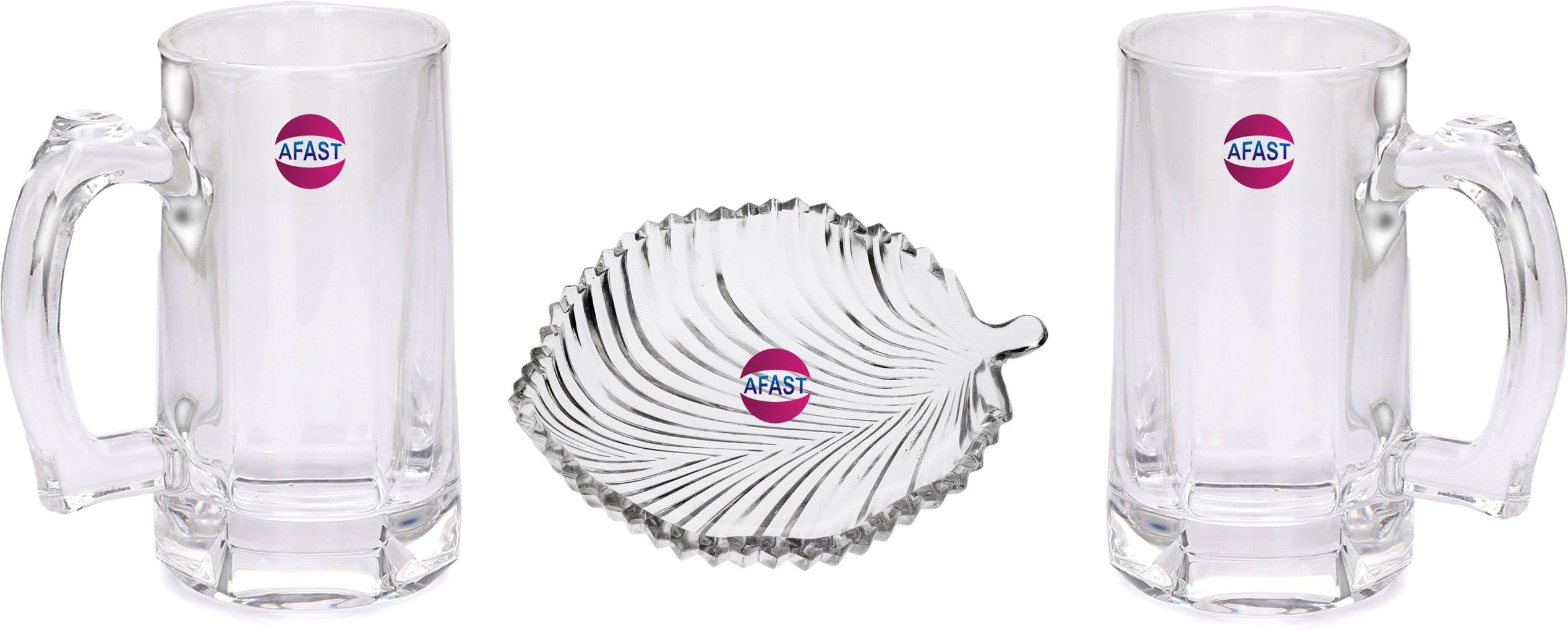 AFAST Combo Of 2 Beer Glass And 1 Snack Plate, Clear, Glass, Pack Of 3 -A4 Glass Tray Set-image-19