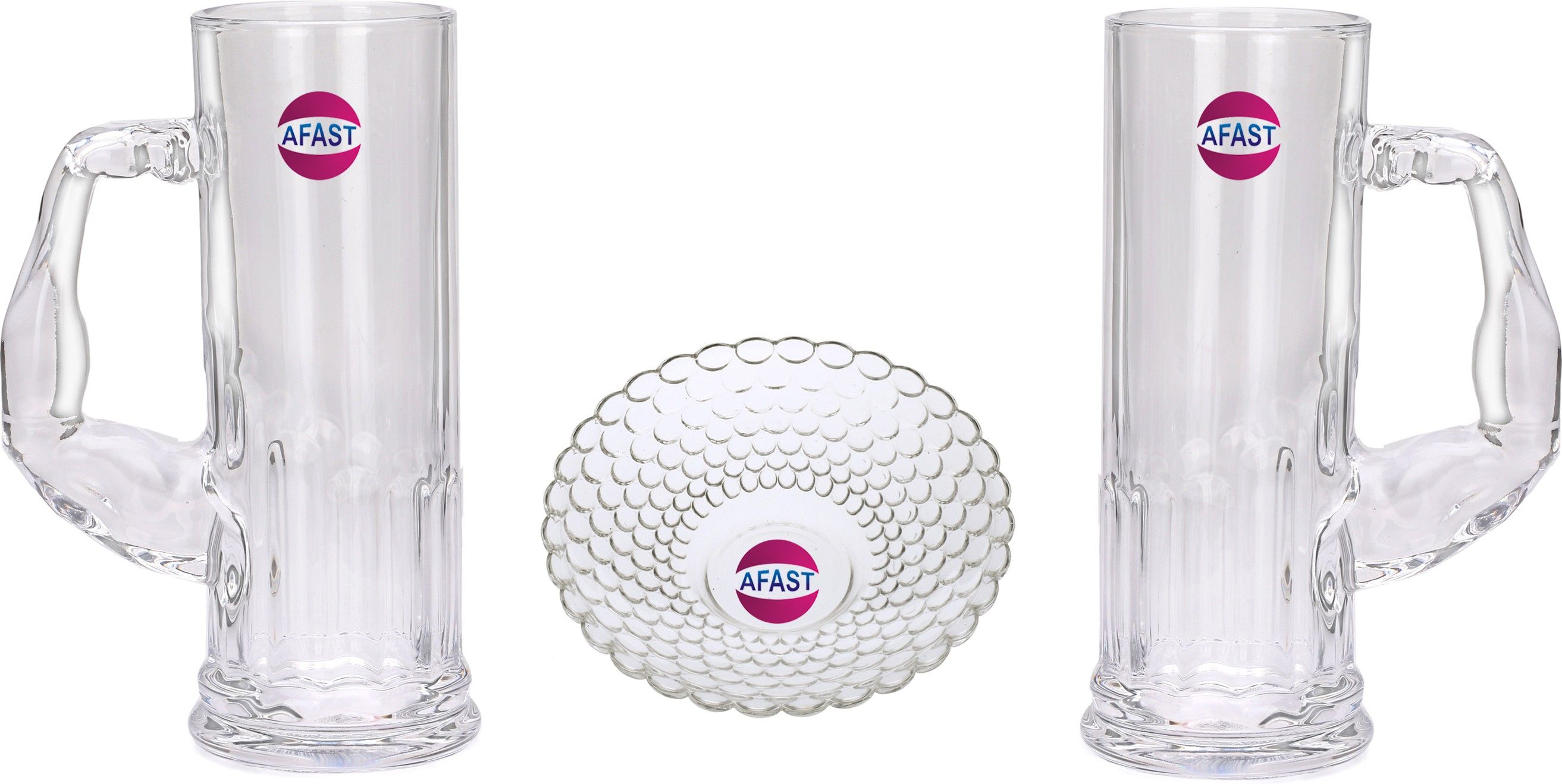 Afast Combo Of 2 Beer Glass And 1 Snack Plate, Transparent, Glass, Pack Of 3 -A36 Glass Tray Set-image-20