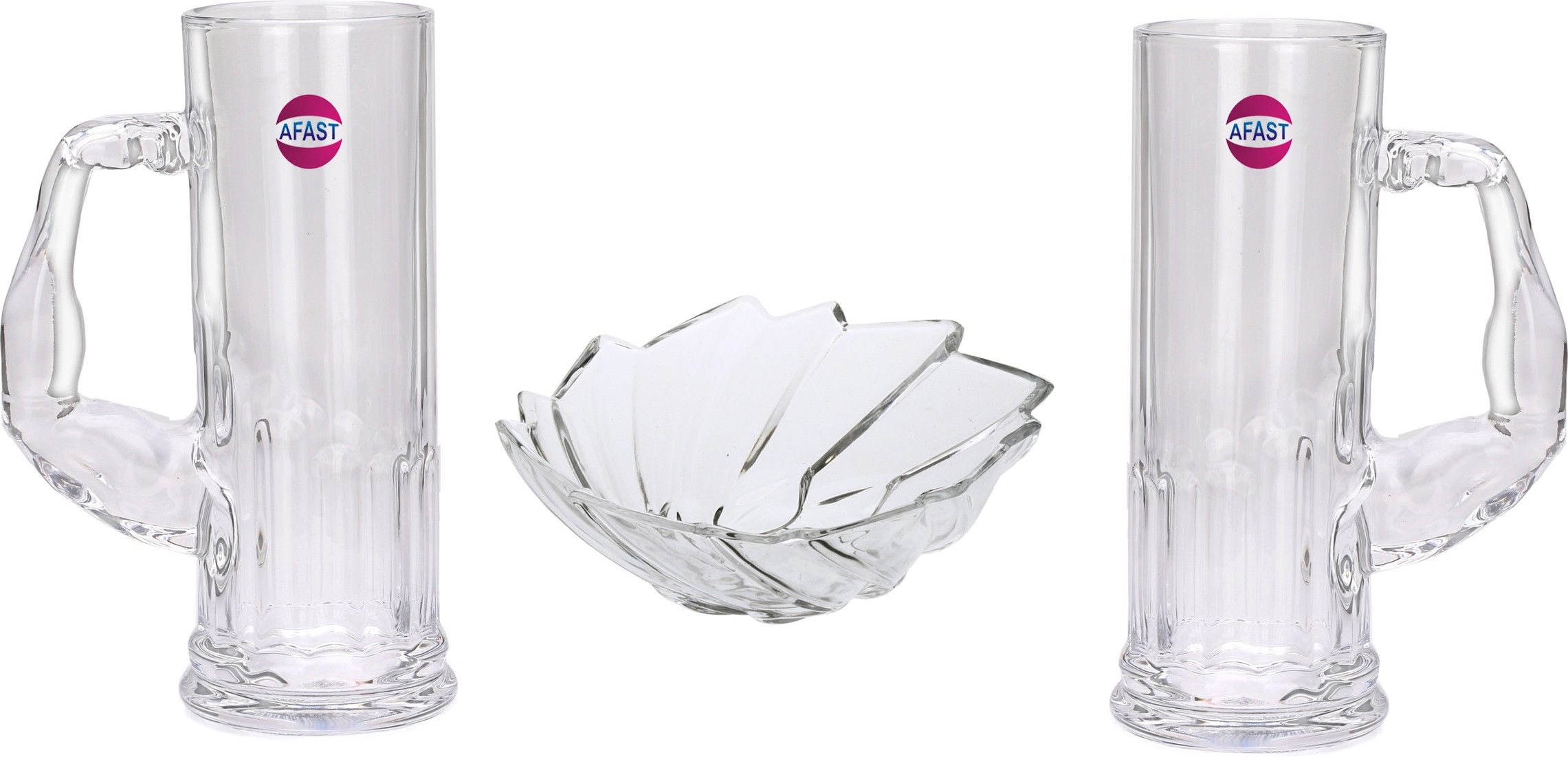 Afast Combo Of 2 Beer Glass And 1 Snack Plate, Transparent, Glass, Pack Of 3 -A42 Glass Tray Set-image-27
