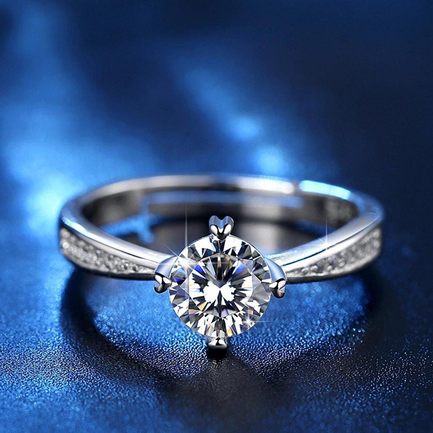 myki Stylish Queen Adjustable Women Rings Sterling Silver Swarovski Zirconia 24K White Gold Plated Ring-picture-17