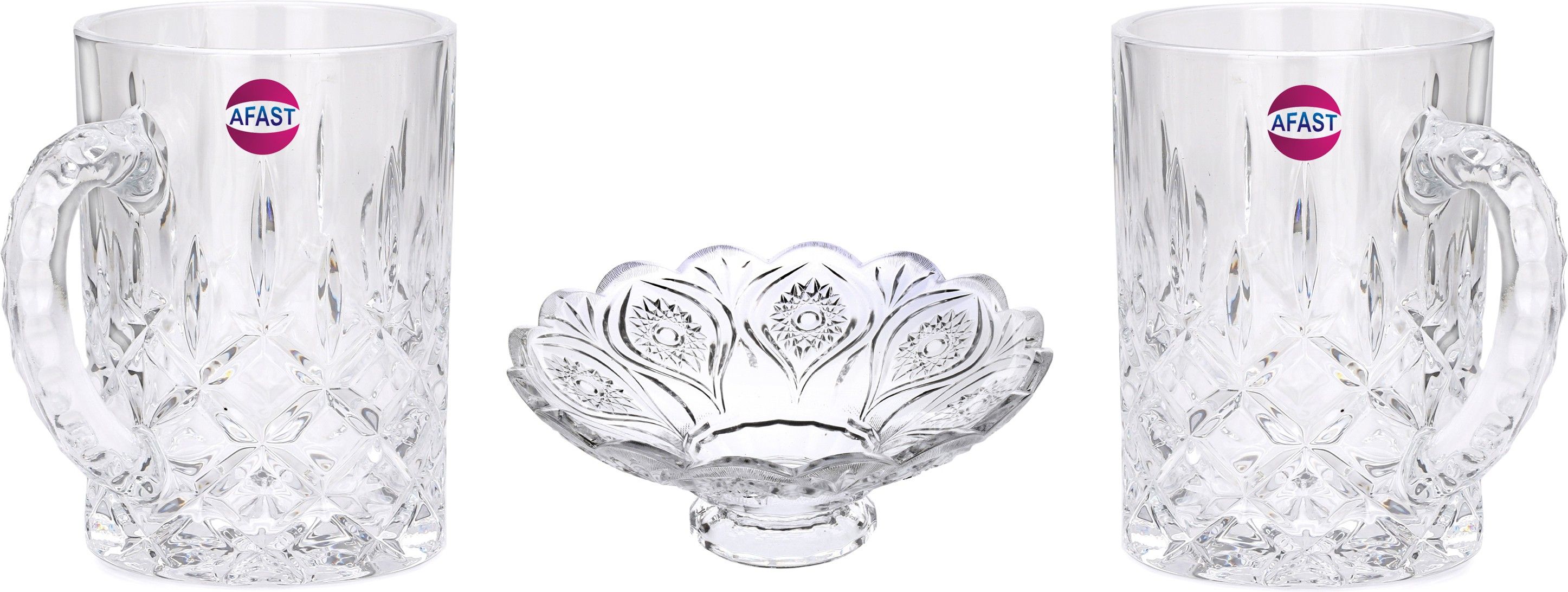 AFAST Combo Of 2 Beer Glass And 1 Snack Plate, Transparent, Glass, Pack Of 3 -A25 Glass Tray Set-image-34
