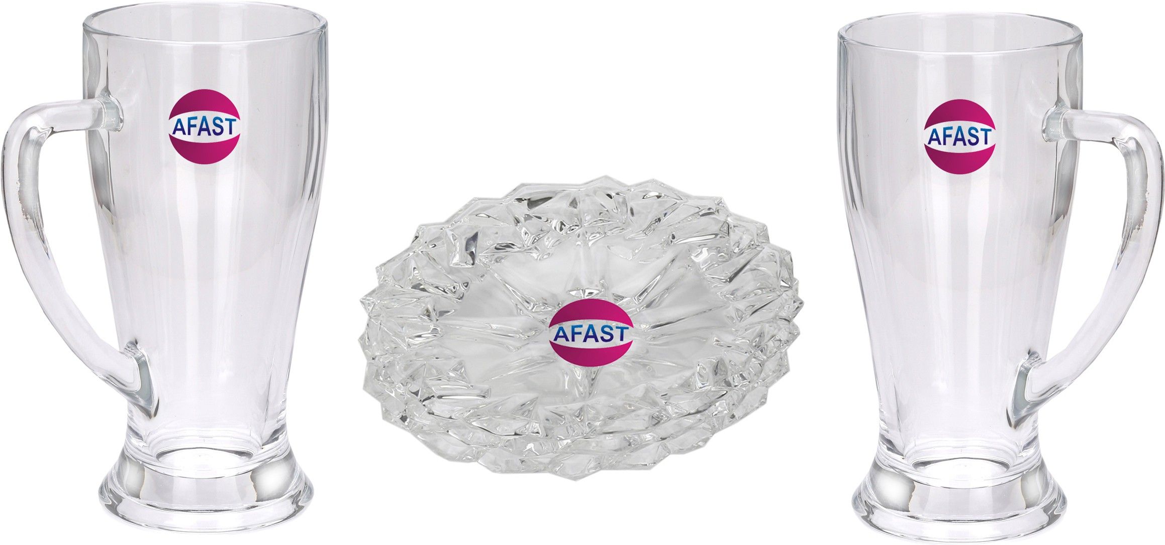 AFAST Combo Of 2 Beer Glass And 1 Snack Plate, Transparent, Glass, Pack Of 3 -A45 Glass Tray Set-image-29