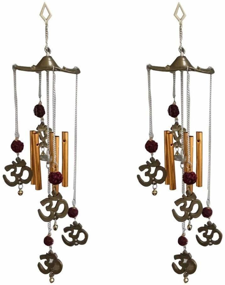 ryme Combo Of Om Rudraksha Wind chime Pack Of (2) For Good Luck Brass Windchime-picture-15