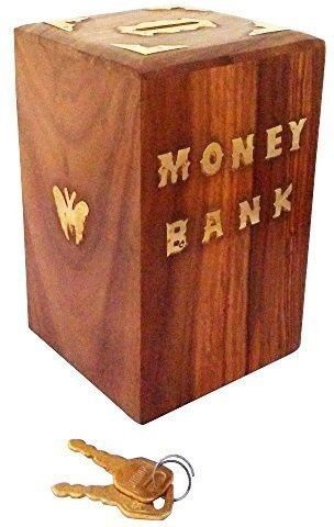 Special valentine day gift, Handmade Wooden Money Bank Square Shape Coin Box, Butterfly Inlay Piggy Bank, Money Storage Box, Safe Money Bank with lock for All Ages Gift for Kids | Boys | Girls | Adults - Butterfly Motif | Handmade | Christmas | Xmas Coin Bank-image-13