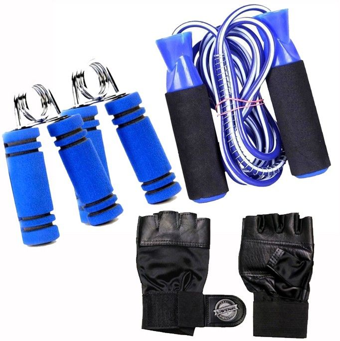 l'avenir Sports & Fitness Foam Handle Jump Rope & 2 Hand grips with Leather Gym Gloves Fitness Accessory Kit Kit-picture-28