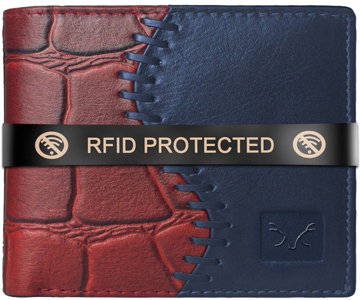 Men Maroon, Blue Genuine Leather RFIDWallet - Regular Size-image-38