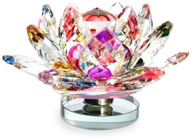 Crystal Lotus Flower On Stand with Rotating Base Multi Colorful (1 Piece) for Positive Energy and Good Luck Home Decoration Items Gifts Decorative Showpiece-10 cm-image-1