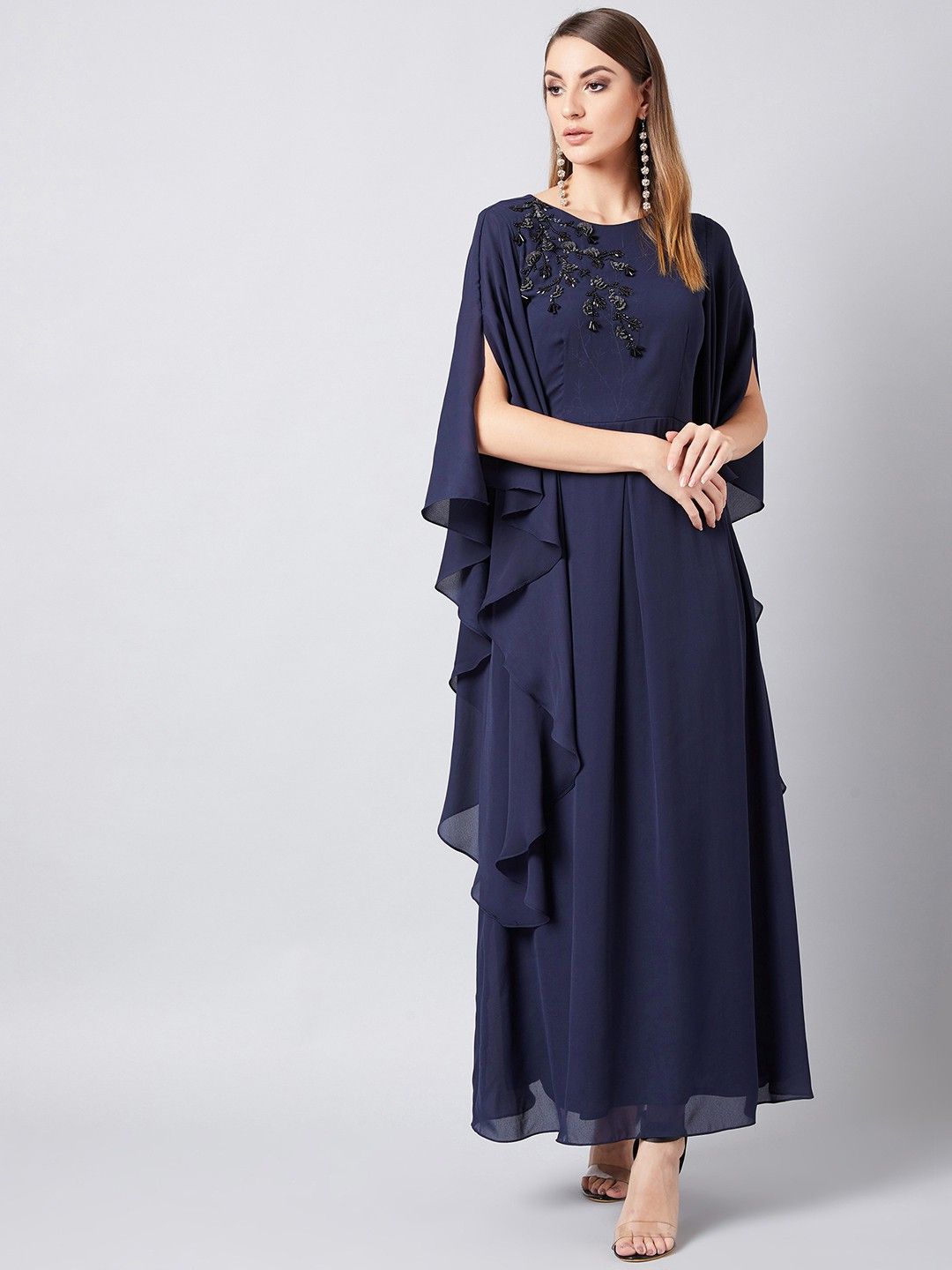 Women A-line Blue Maxi/Full Length Dress-image-33